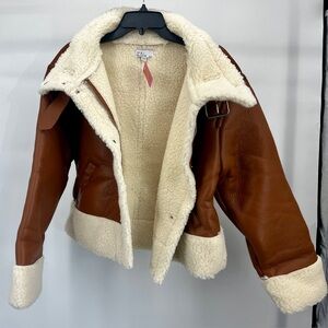 Hot & Delicious by Dressed In LALA Tan and Cream Teddy Jacket Faux Sherpa Vegan